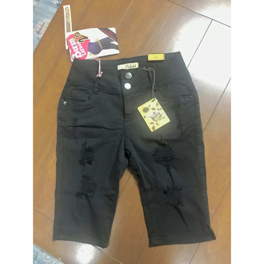 Hybrid & Company Black Distressed Bum Lifter Bermuda Shorts Size 3 - Picture 1 of 5